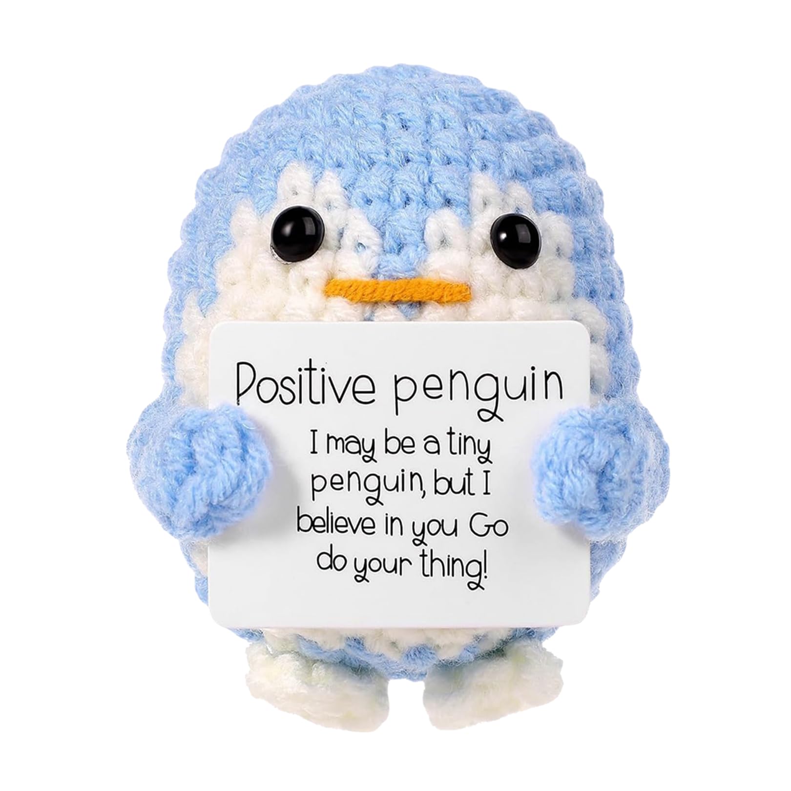 Mini Funny Positive Penguin,Cute Potato Knitted Toy with Positive Card Creative Plush Emotional Support Crochet Doll Cheering Gift for Family Adult Friends Encouragement Party Decoration (Blue)