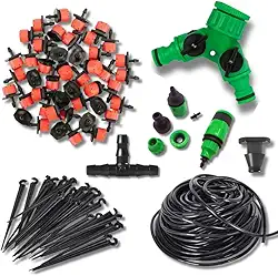 Kit de Irrigação Gotejamento Completo para 35 Vasos | 40m Mangueira + 35 Bicos + Conectores | Sistema Automático Econômico para Horta, Jardim, Estufa