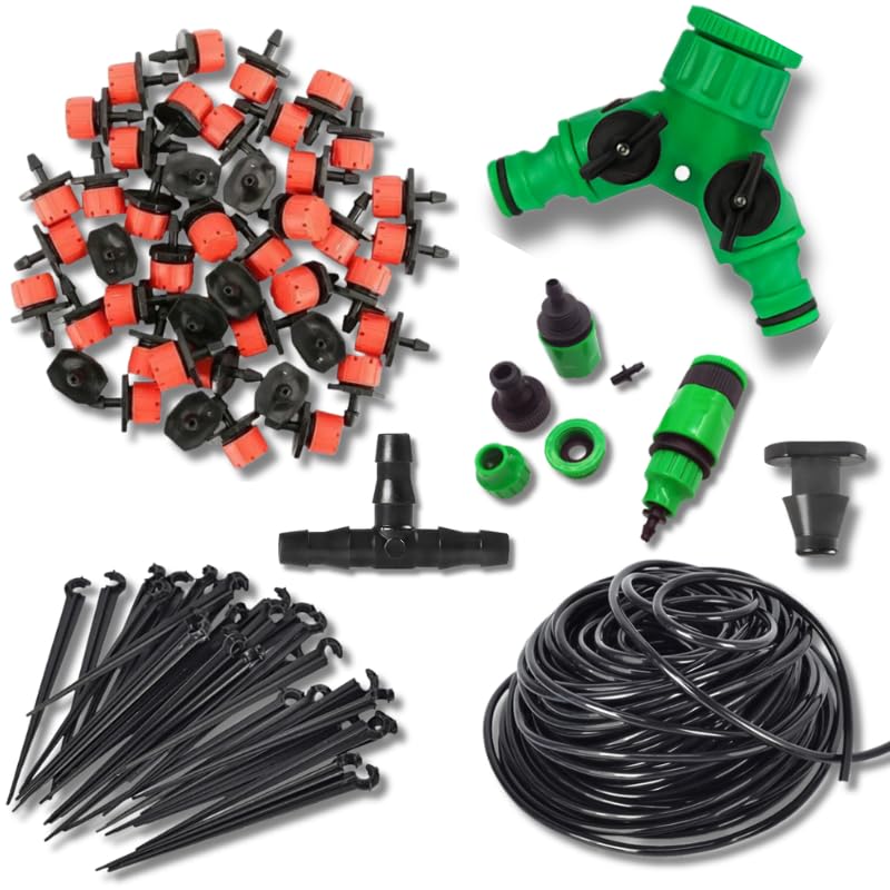 Kit de Irrigação Gotejamento Completo para 35 Vasos | 40m Mangueira + 35 Bicos + Conectores | Sistema Automático Econômico para Horta, Jardim, Estufa