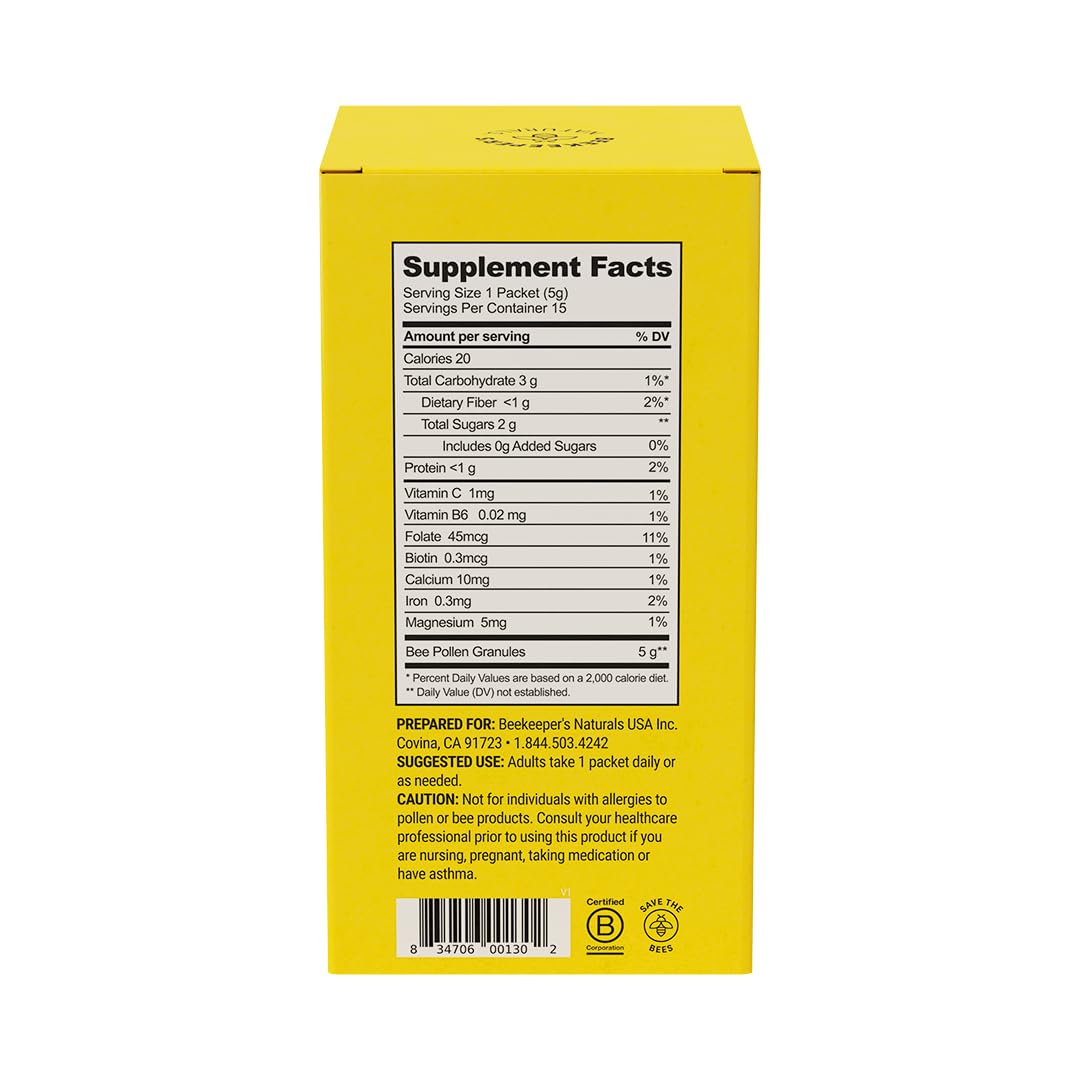 Beekeeper's Naturals 100% Raw Bee Pollen Stick Packs, Amino Acids — Amazon image 2