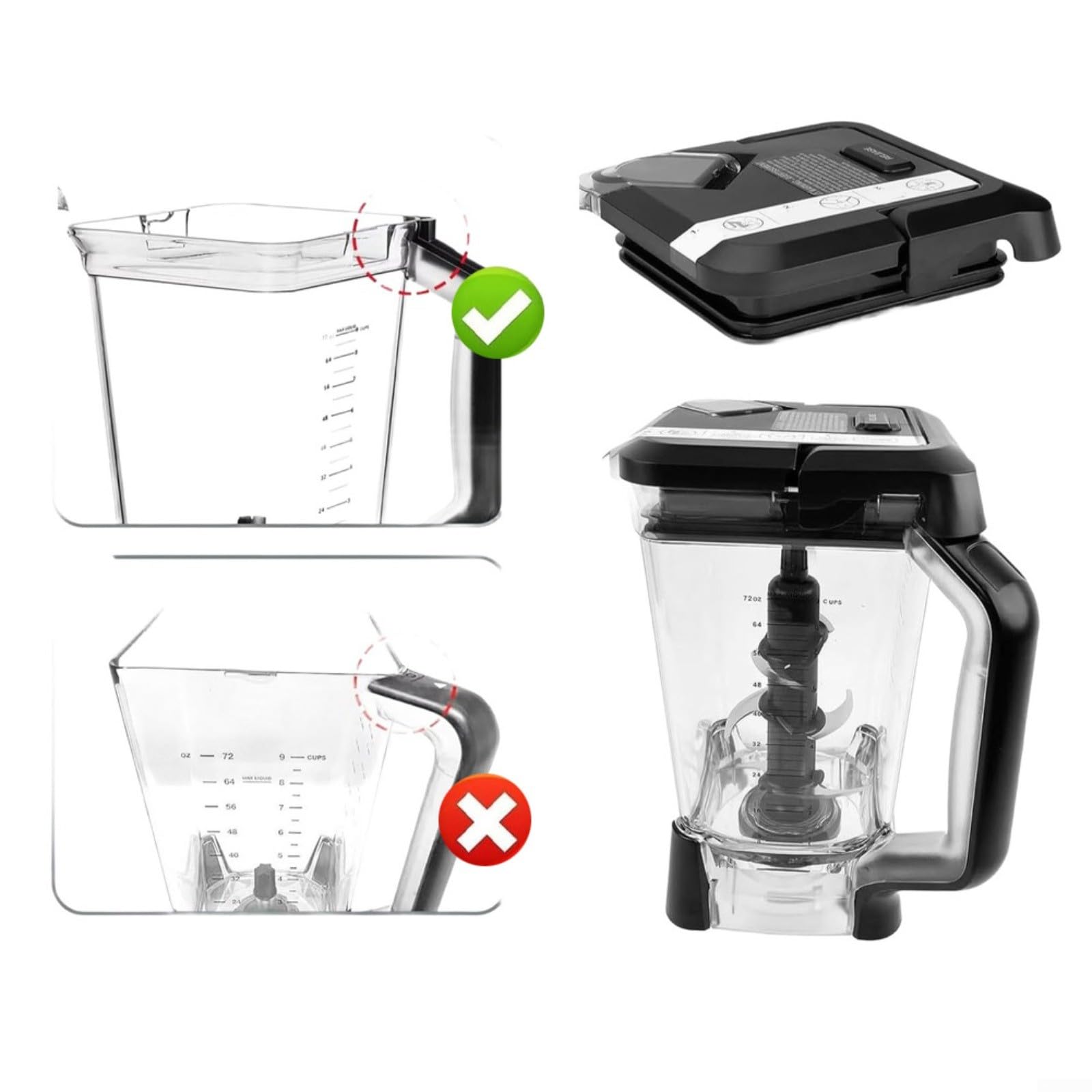 Tapa de bloqueo negra de repuesto para licuadora de 72 onzas, compatible con BN751 BN800 BL610 BL640 BL710 Series, tapa de sellado apta para lavavajillas para hacer batidos de cocina