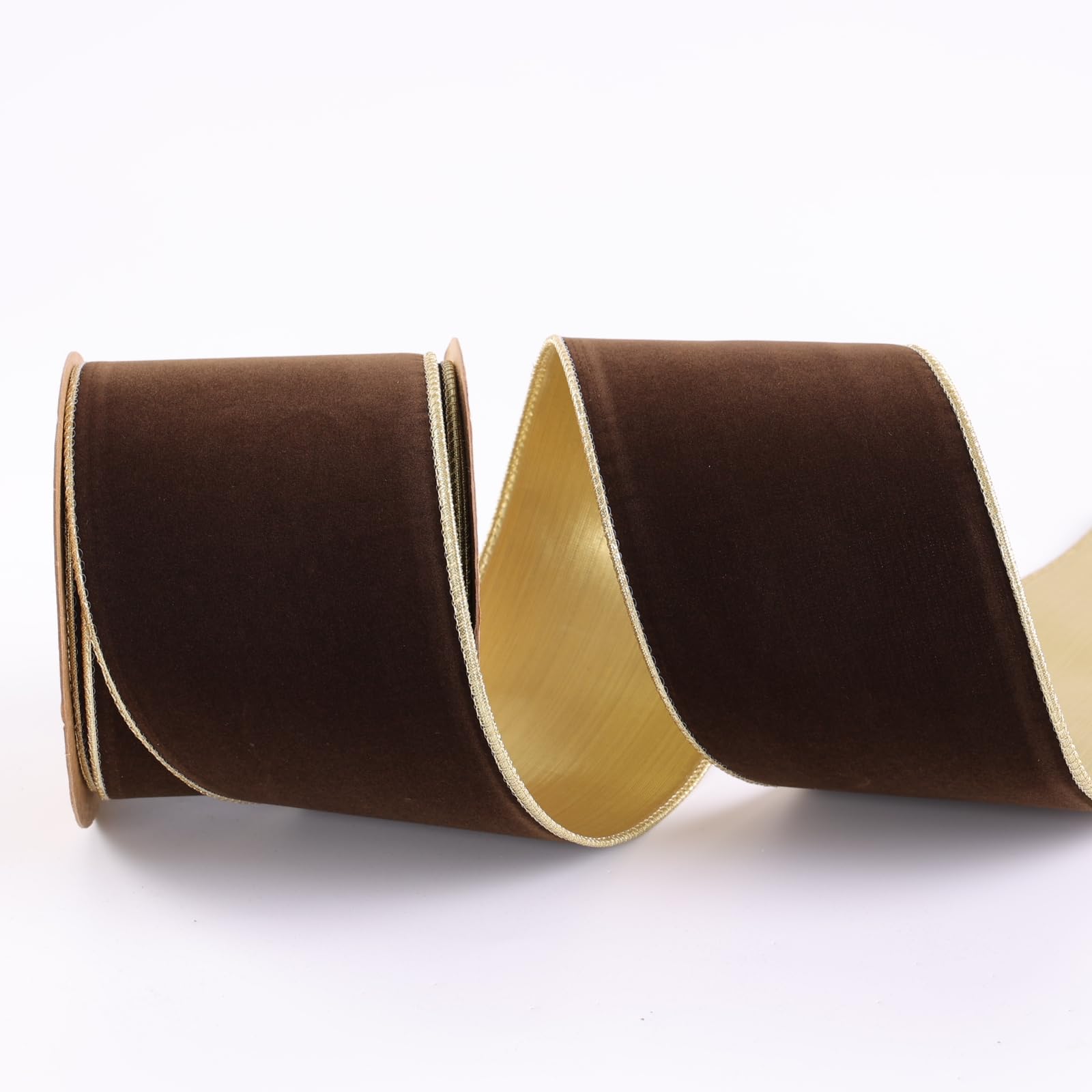 Braunes Samtband mit Drahtrand, 6,3 cm breit x 9,1 m, doppelseitiges Samtband für Weihnachtsbaum, Kränze, Geschenkverpackungen, Schleifen, Gralands, Heimdekoration, Basteln (brw2,5)