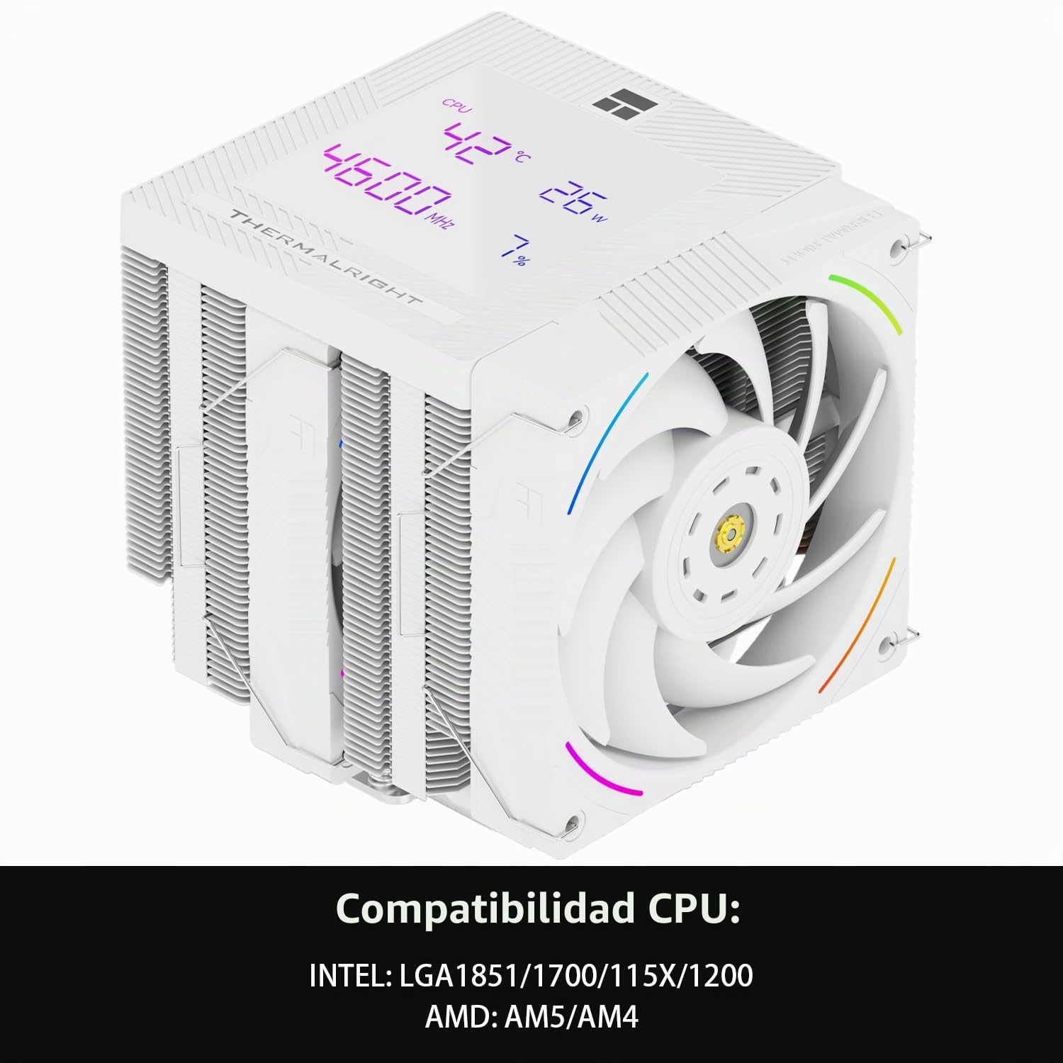 TR -Phantom Spirit 120 Digital SNOW CPU Air Cooler, 7 tubos de calor CPU de refrigeración, ventiladores dobles PWM de 120 mm, soporte para AM4 / AM5 / Intel lga1700/1150/1151/1200/1851/2011