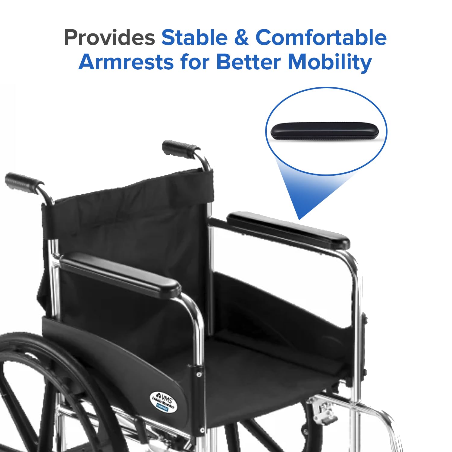 AlveyTech Heavy Duty Black 14" Full Length Padded Vinyl Armrest Pad for Wheelchair (Set of 2) - Replacement Comfortable Pads with Four Mounting Screws for Invacare & Drive Medical Wheelchairs