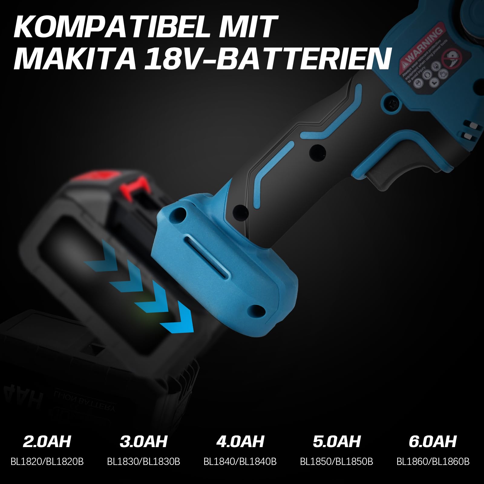 Akku Bandschleifer Kompatibel mit Makita 18V, Bürstenloser Akku-Bandfeile mit Schleifarme 9 mm und 13 mm inkl. 16x Schleifbänder, 6 Geschwindigkeiten, 100° Einstellbare Feilenschleifer (ohne Akku)