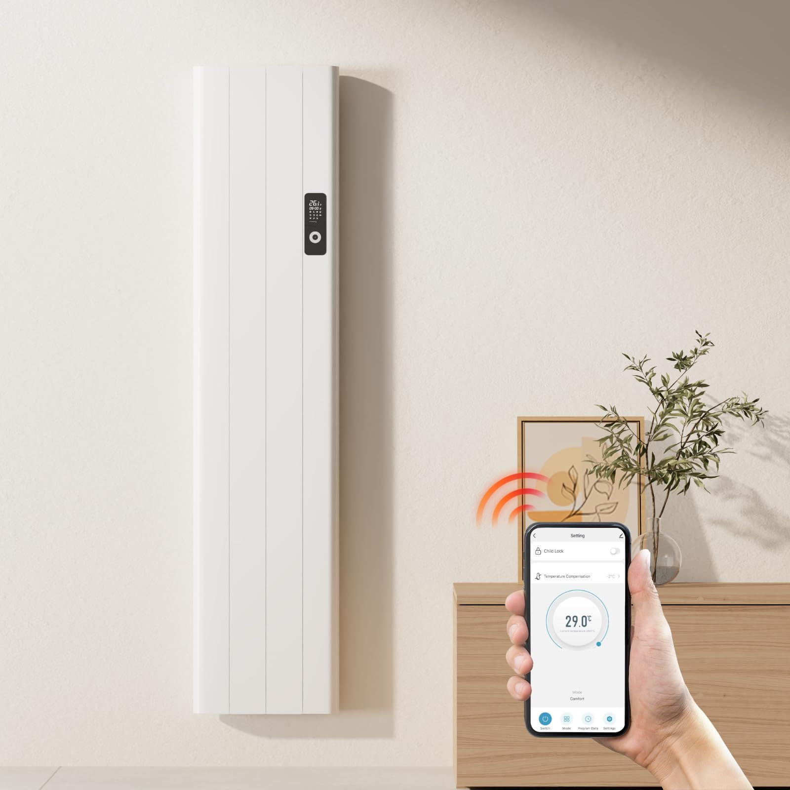 EMKE Termoconvettore Elettrico da Parete 1000W, Bianco, Display LCD | Riscaldamento Supplementare con Controllo WiFi tramite APP, Basso Consumo Energetico