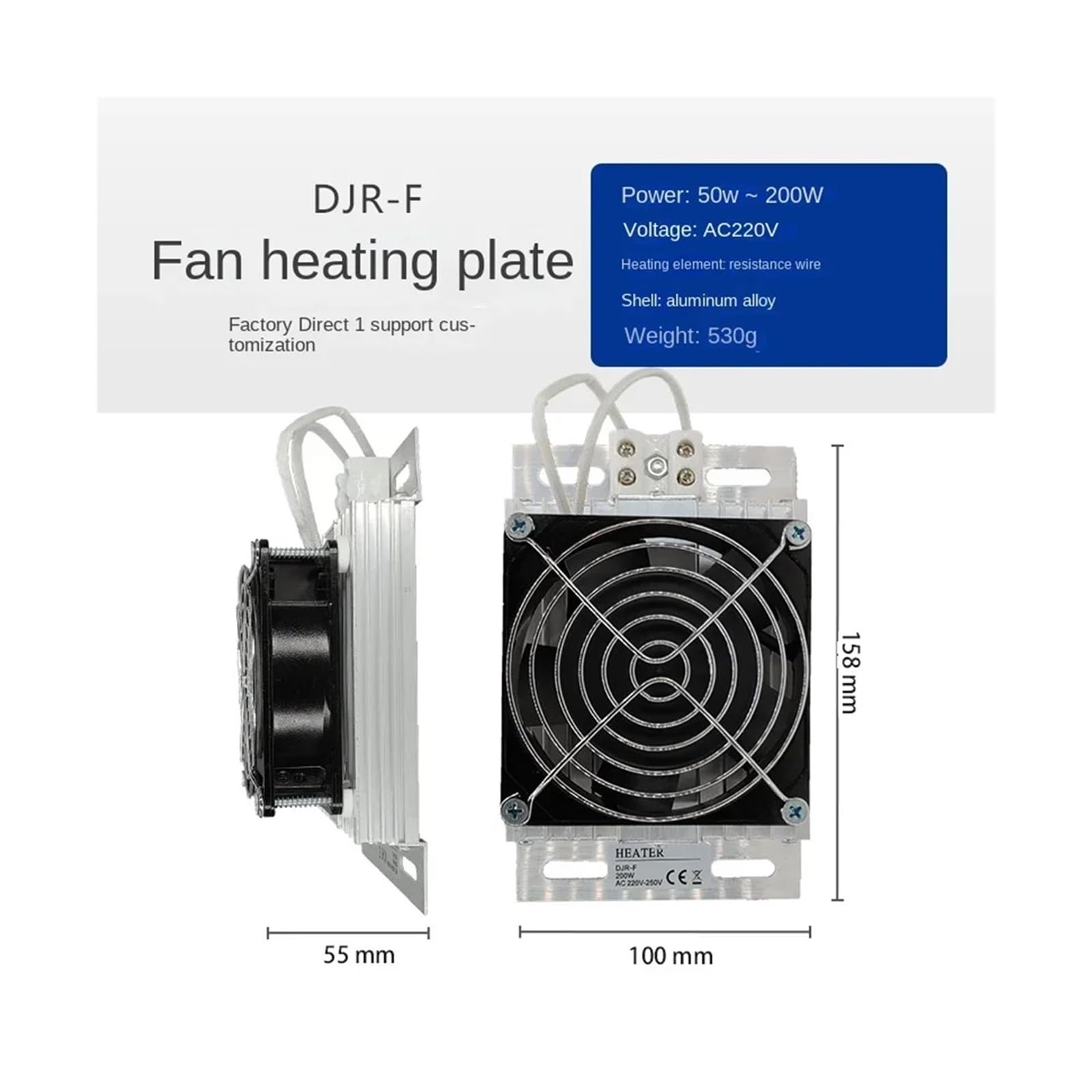 Grzejnik ze stopu aluminium 220 V z wentylatorem płyta grzewcza PTC zapobiega oblodzeniu szafki zewnętrznej i osuszaniu (50 W)