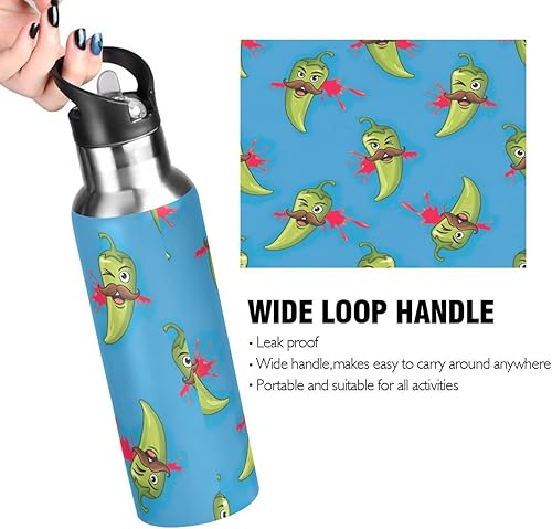 Miniatura 4 de Stainless Steel Vacuum Insulated Water Bottle 20 Oz, BPA-Free Sports Water Bottle for Gym Outdoor Travel School, Green Chili Peppers