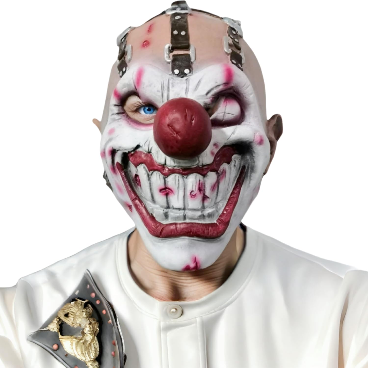 x-merry toy Killer Clown Mask Halloween Horror Fancy Dress Party Cosplay One-eyed Joker Mask Headgear Demon Latex Clown Haunted House Props