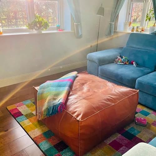 Ottomanmarrakech Unstuffed Square Leather Pouf | Super Soft Handmade Ottoman Pouf |Moroccan Decor Foot Rest Comes In 25X25X18 Inches #TOP5