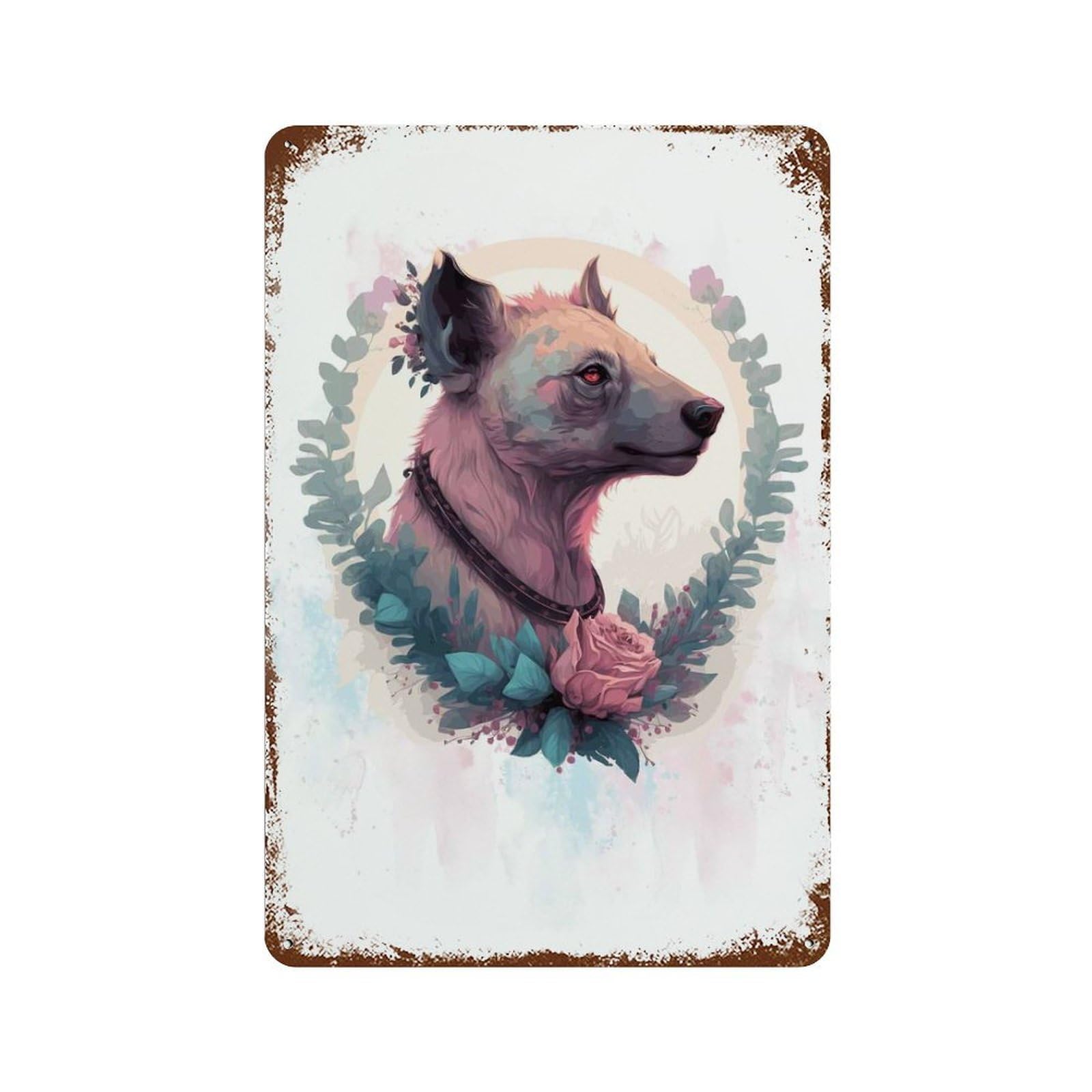 Watercolor Flower Hyena 11.8"x7.9" Vintage Rust Metal Sign, Novelty Wall Decor for Living Room, Hallway And Home Decor