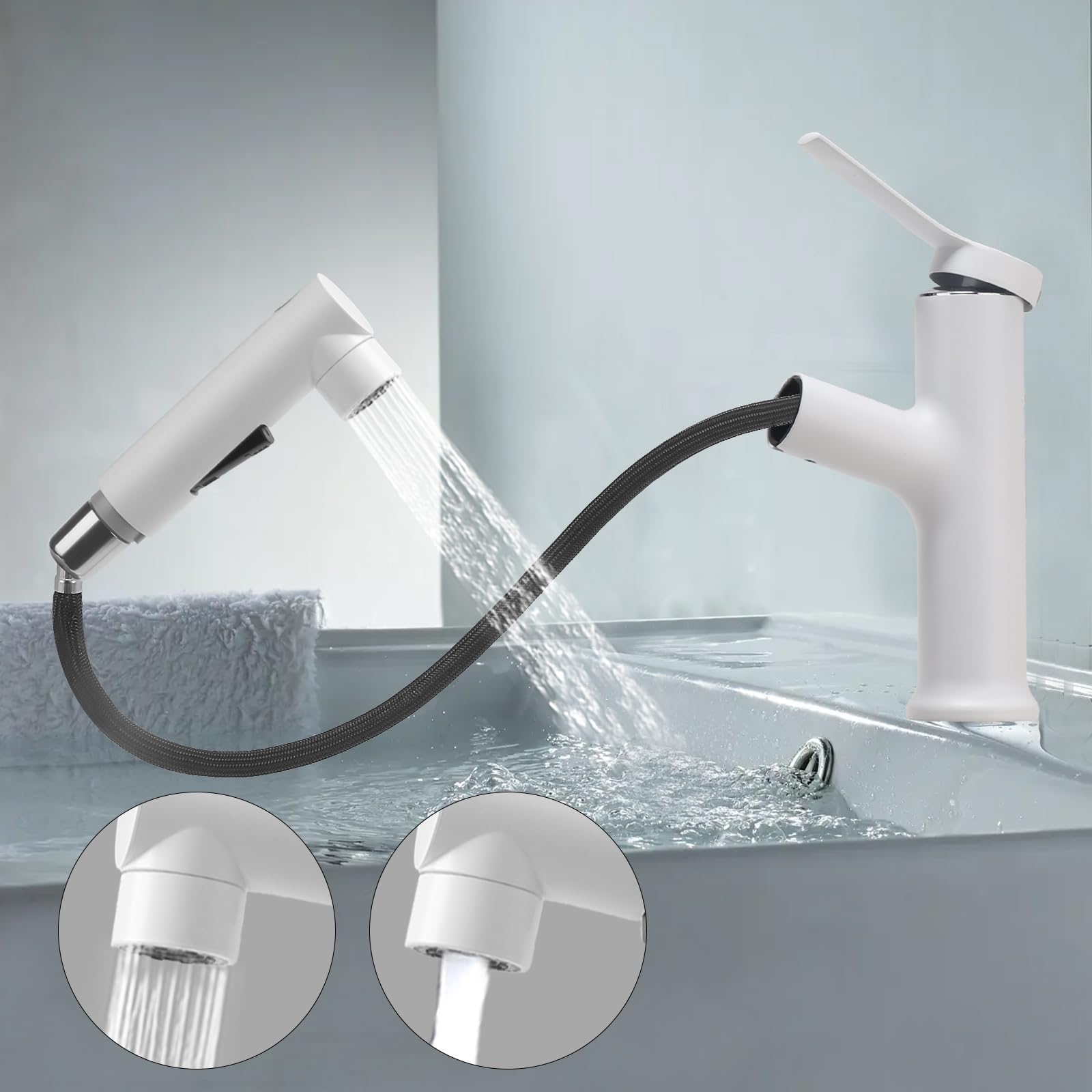 VirtuGro Grifo De Lavabo Con Ducha Extraíble De 3 Modos Grifo
