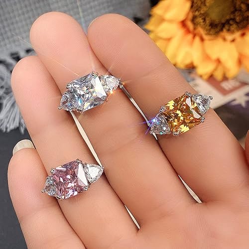 Miniatura 5 de Anillo de compromiso de plata de ley 925 con diamantes de color cuadrado, anillo de compromiso con circonita cúbica para mujer, banda fina para