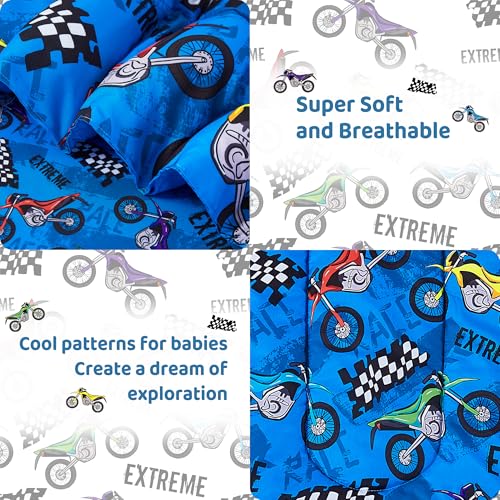 Image of lasoftan Toddler Bedding Set, Toddler Bed Comforter Sets for Girls, Toddler Bed Set, Motorcycle Printed