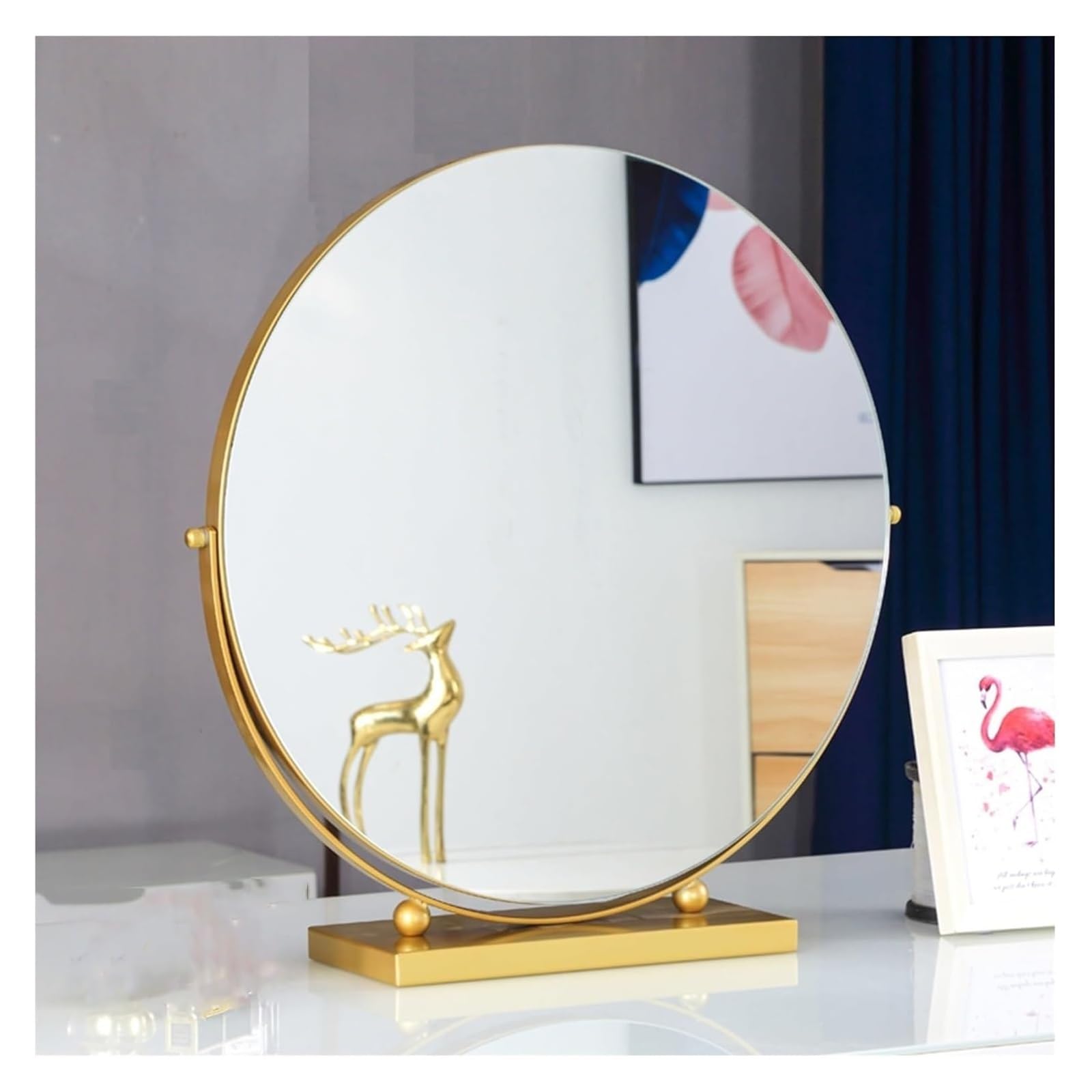Grand miroir de maquillage lumineux doré pour sublimer votre chambre à coucher