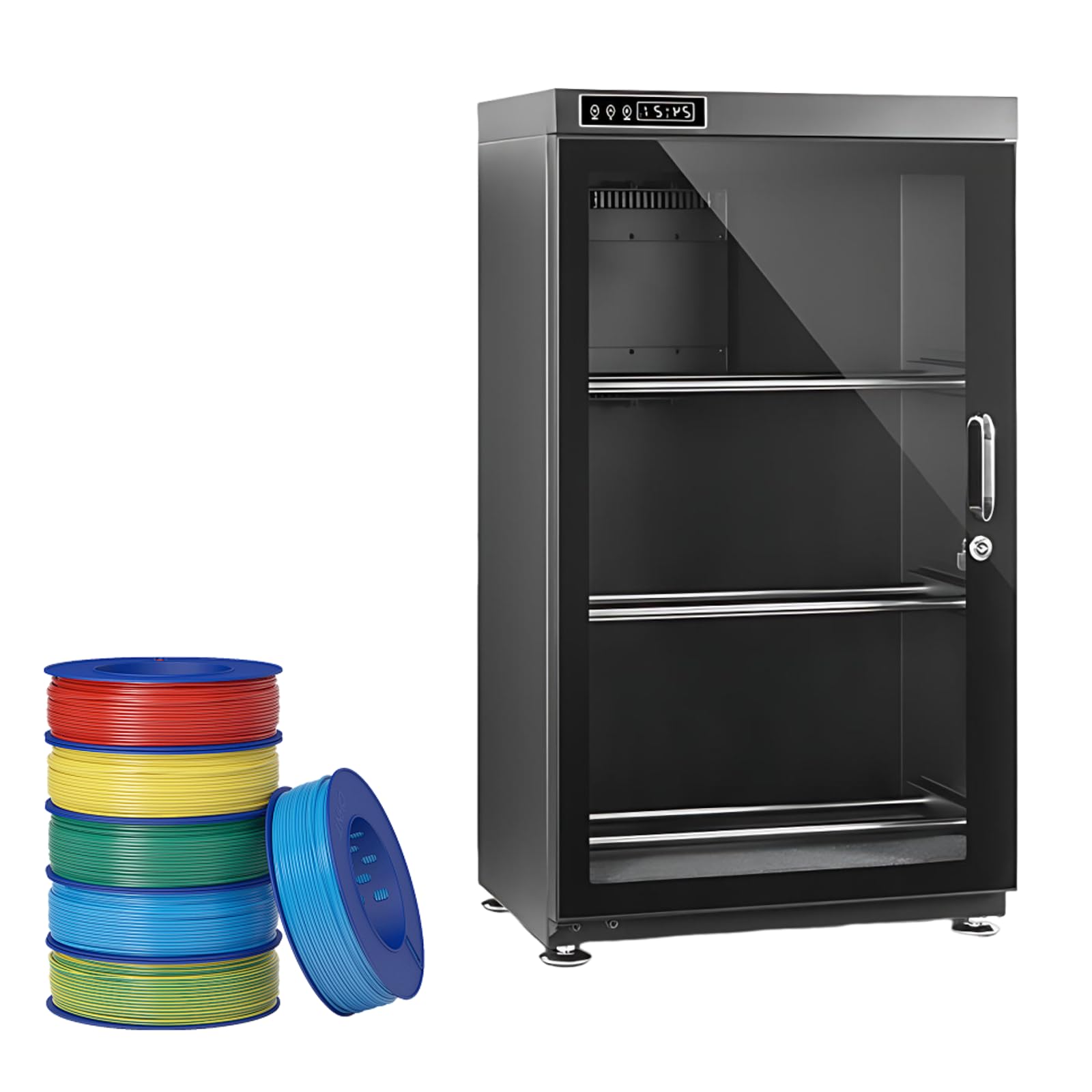 3D-Filament-Trockenbox | Fasst bis zu 10-12/15-21 Rollen Filament | Mit Feuchtigkeitssensor | Automatische Entfeuchtung (15%-60%) | Tür aus gehärtetem Glas 3Floors