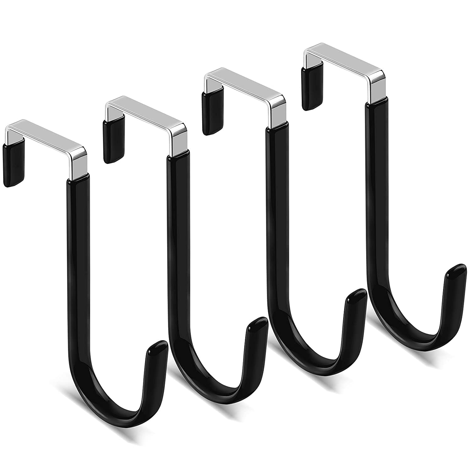 Coocicyi Over the Door Hook- 4 Pack Sturdy Metal Over Door Hook, Fitting Two Sized Doors, Door Hangers and Over The Door Hooks for Hanging Clothes, Towels, Coats and More (Black)