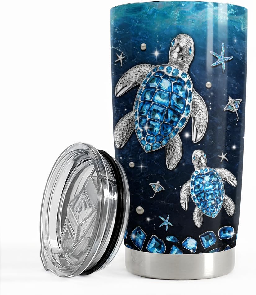 SANDJEST Sea Turtle Tumbler 20oz Stainless Steel Insulated Tumblers Coffee Travel Mug Cup Jewelry Drawings Style Turtles Gifts for Women Girls Teen Gift for Birthday Christmas