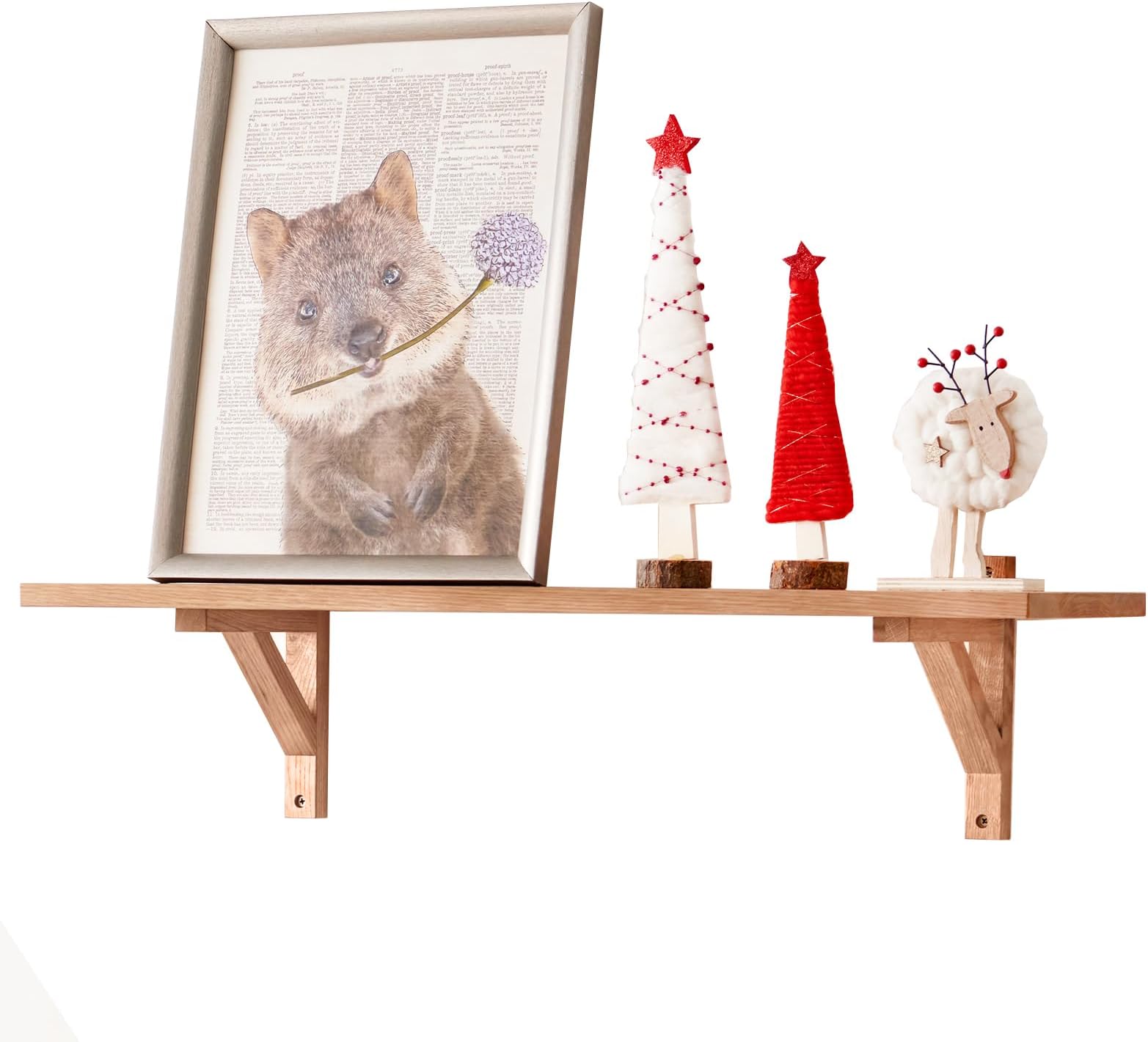 Floating Shelf, Wall Shelf, Oak, 60 cm, Floating Shelf, Wooden Decorative Shelf, Wall Shelves, Solid Oak Wall Board, 2 Triangle Brackets for Bedroom, Living Room, Hallway