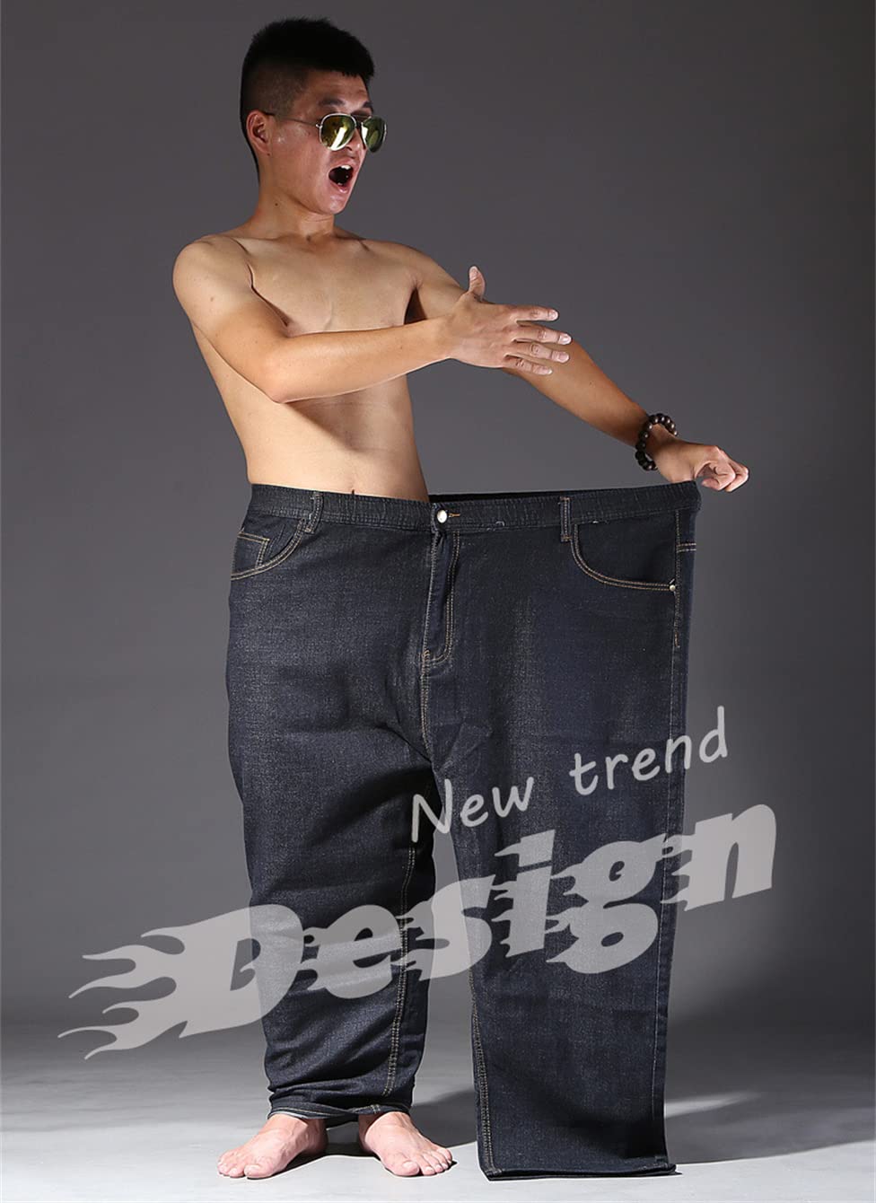 Jeans da Uomo Jeans da Uomo di Grandi Dimensioni Pantaloni in Denim Oversize Elastico in Vita Elasticizzato Jeans Larghi