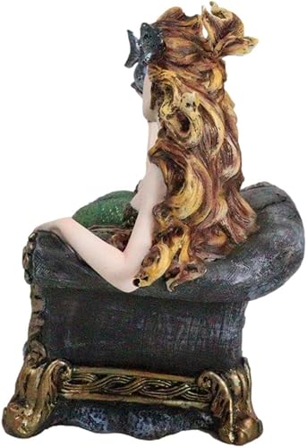Miniatura 3 de Ebros Gift Reina de la Atlántida Sirena Sirena con cola iridiscente verde y compañero de pez descansando Oceanic Boudoir Lounge Chair Estatua