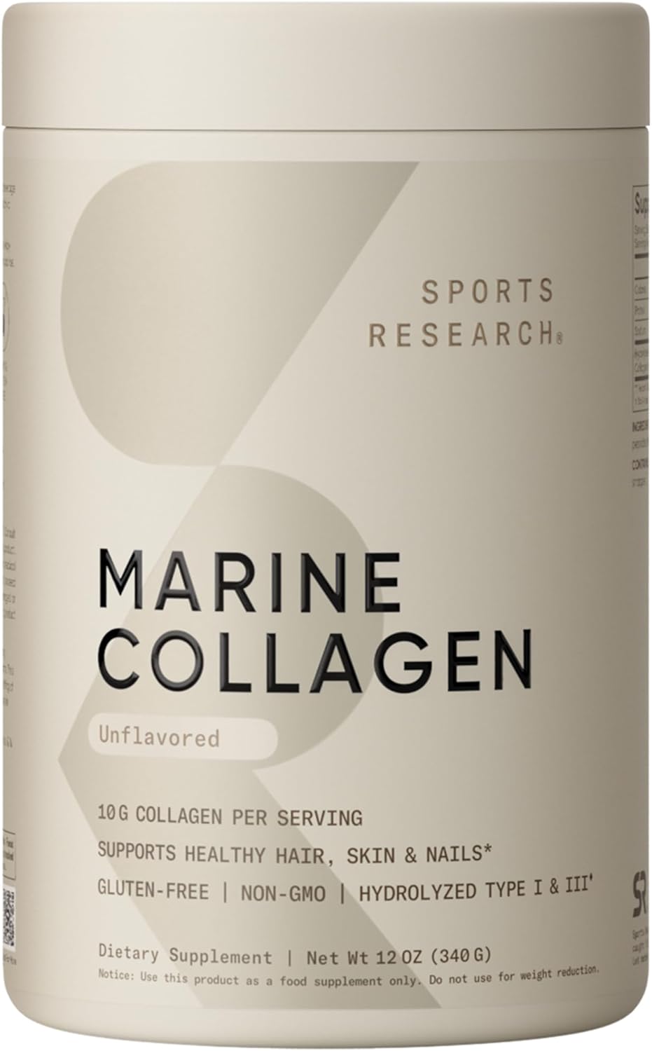 Sports Research Marine Collagen Peptides Powder - Sourced from Wild-Caught Fish, Pescatarian Friendly, Keto Certified & Non-GMO Tested - Easy to Mix in Water or Juice! (34 Servings)