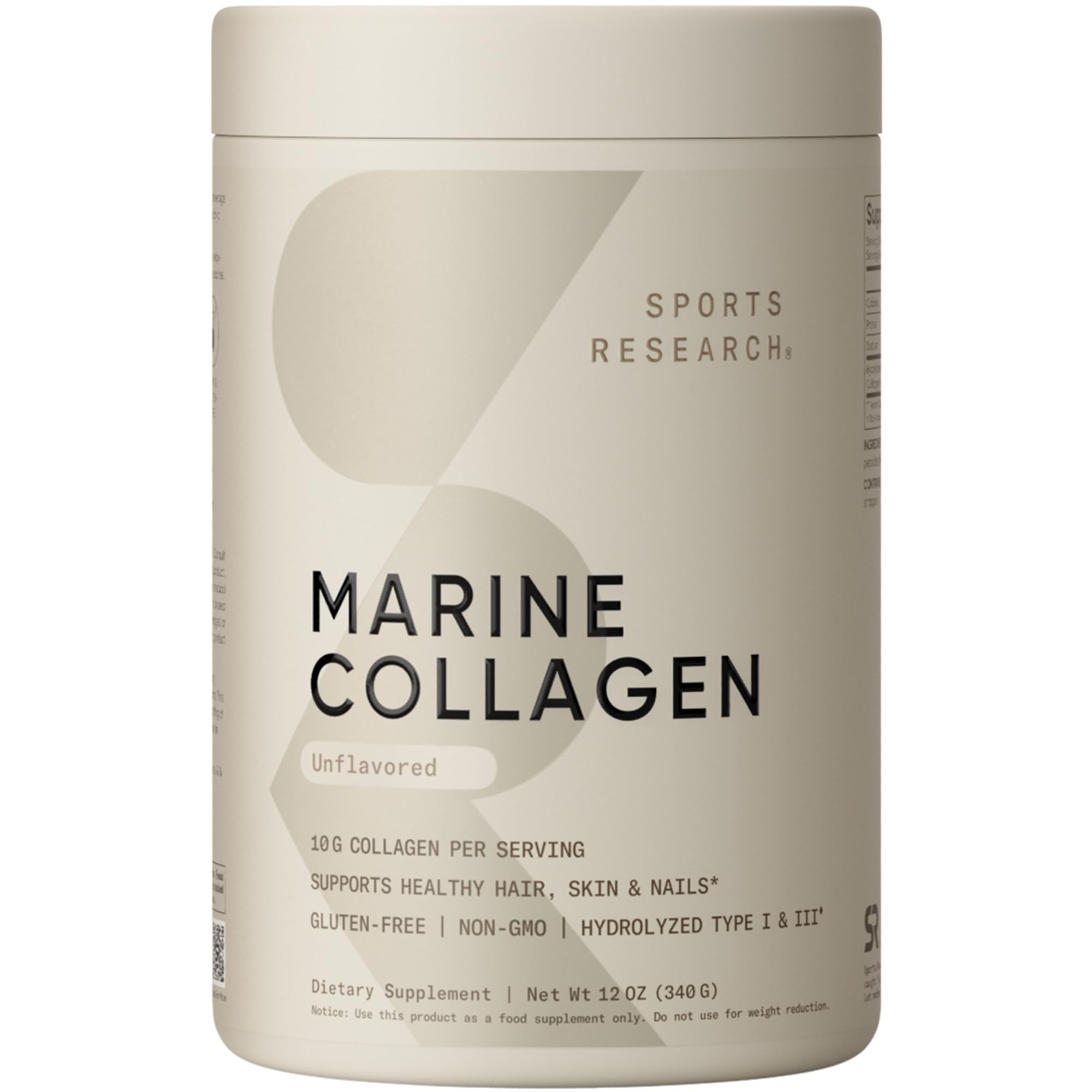 Sports Research, Marine Collagen Peptides, Unflavored, 12 oz (340 g)