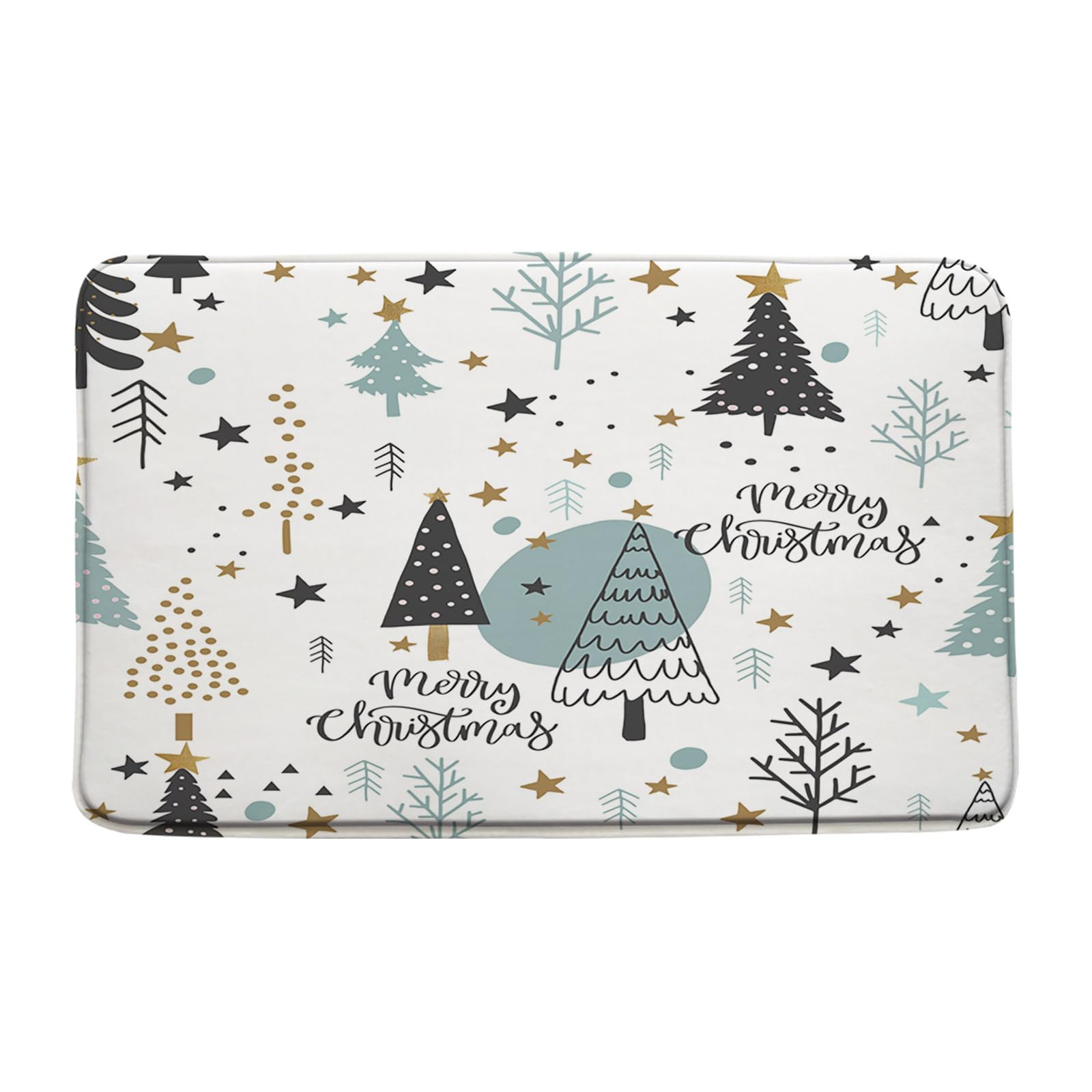 GCTNBJL Christmas Bath Mat Blue Black Xmas Tree Snowflake Winter Cute Bathroom Kitchen Memory Foam Rug,18x30 Inch