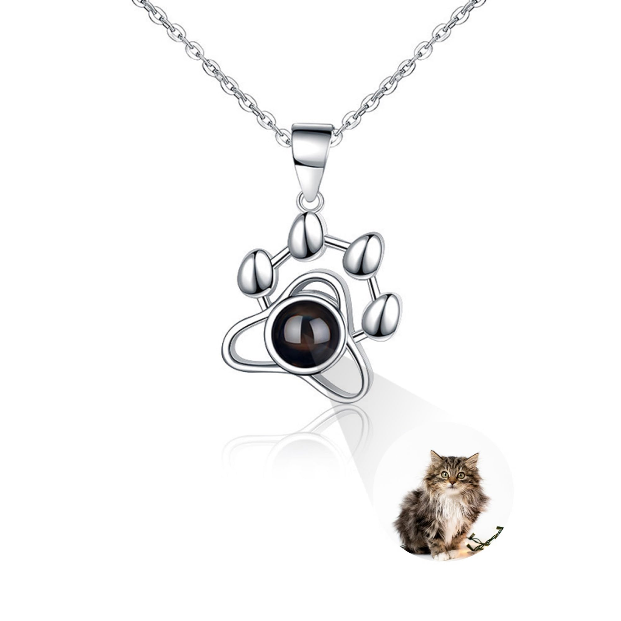 Sterling Silber Individuelle Foto Halskette – Personalisierte Katzen/Hundepfoten Halskette – Haustier Gedenkbild Schmuck – Geschenk Für Haustierliebhaber