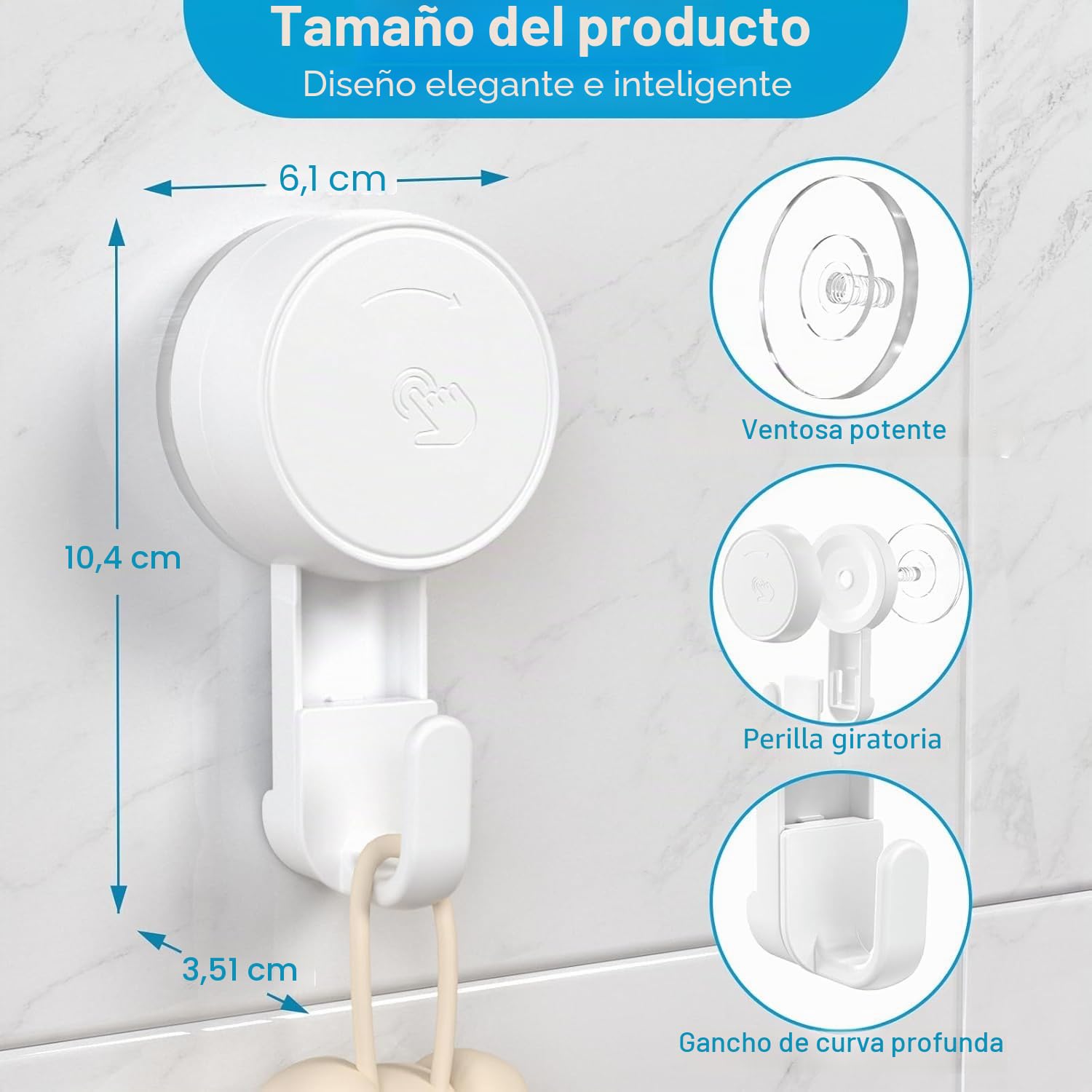 Luxear Gancho Ventosa Baño 4 Piezas Ultra Fuerte Sin Agujeros Colgador Toallas Ventosa Impermeable Reutilizable Percha Ventosa MAX 5kg para Toallas Cocina Pared Puerta Ropa