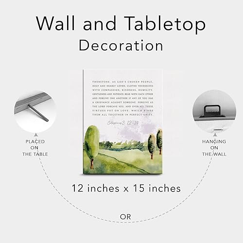 Miniatura 6 de Lienzo inspirador con versículo bíblico impreso, decoración de acuarela Colosenses 3 12-14 escrituras cristianas, pósteres de pintura de 12 x 15