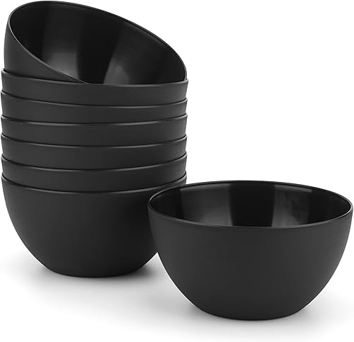 KX-WARE Juego de 8 cuencos de plástico irrompibles y reutilizables, 32 oz6 pulgadas, cuencos de plástico para cereales, sopaensalada, color negro,
