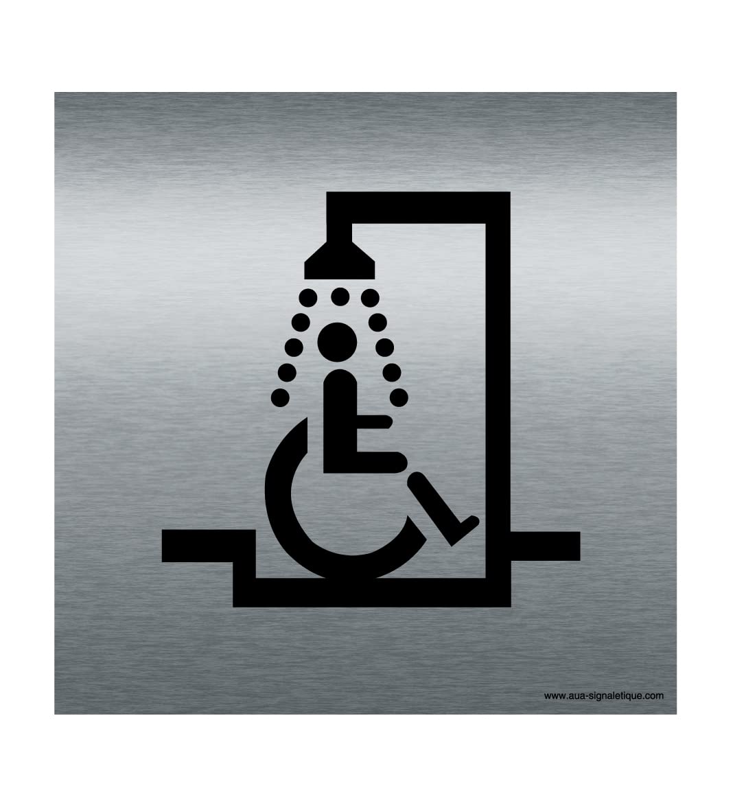 AUA SIGNALETIQUE - Plaque Aluminium Brossé Douche PMR 130x130 mm, Argent, 130 x 130 mm