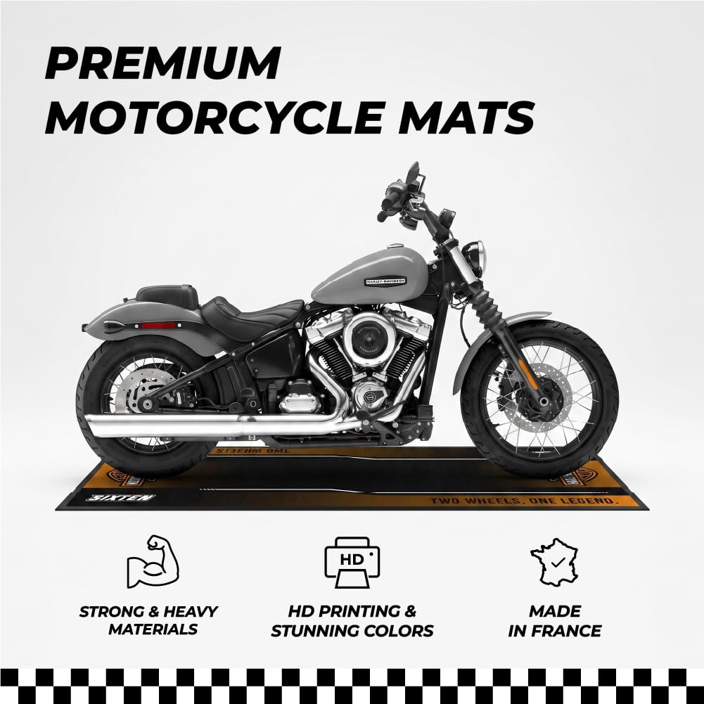 SIXTEN Tapis Moto Harley Davidson 95x240 - Tapis de Garage et Paddock écologique - Lavable, Absorbant l'huile et écologique - Tapis de Protection pour Motos