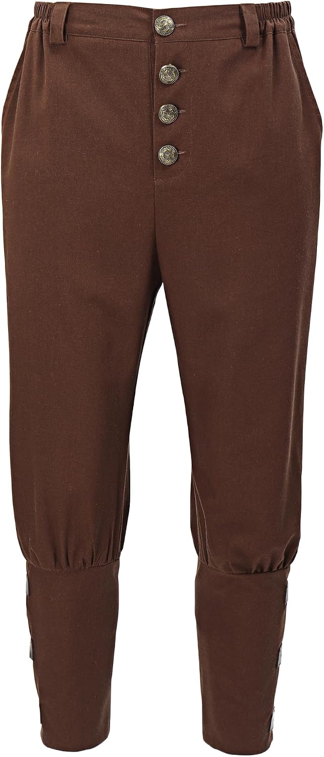 Medieval Pirate Pants Renaissance Adjustable Ankle Pants Bottoms Button Front Trousers for LARP Mens Costume
