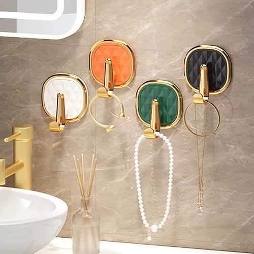 Ganchos decorativos de pared, tono dorado con placas traseras de colores, juego de 4, montaje adhesivo