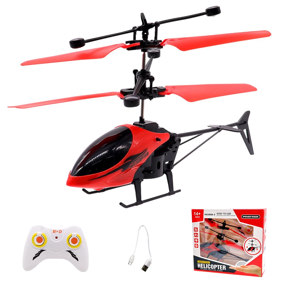 WFKKMEQ RC Flying Aircraft, Radio Controlled Air Vehicle Model, One Key Takeoff & Landing, Stable Hovering Glider, Indoor Outdoor Portable Flying Device (Red)