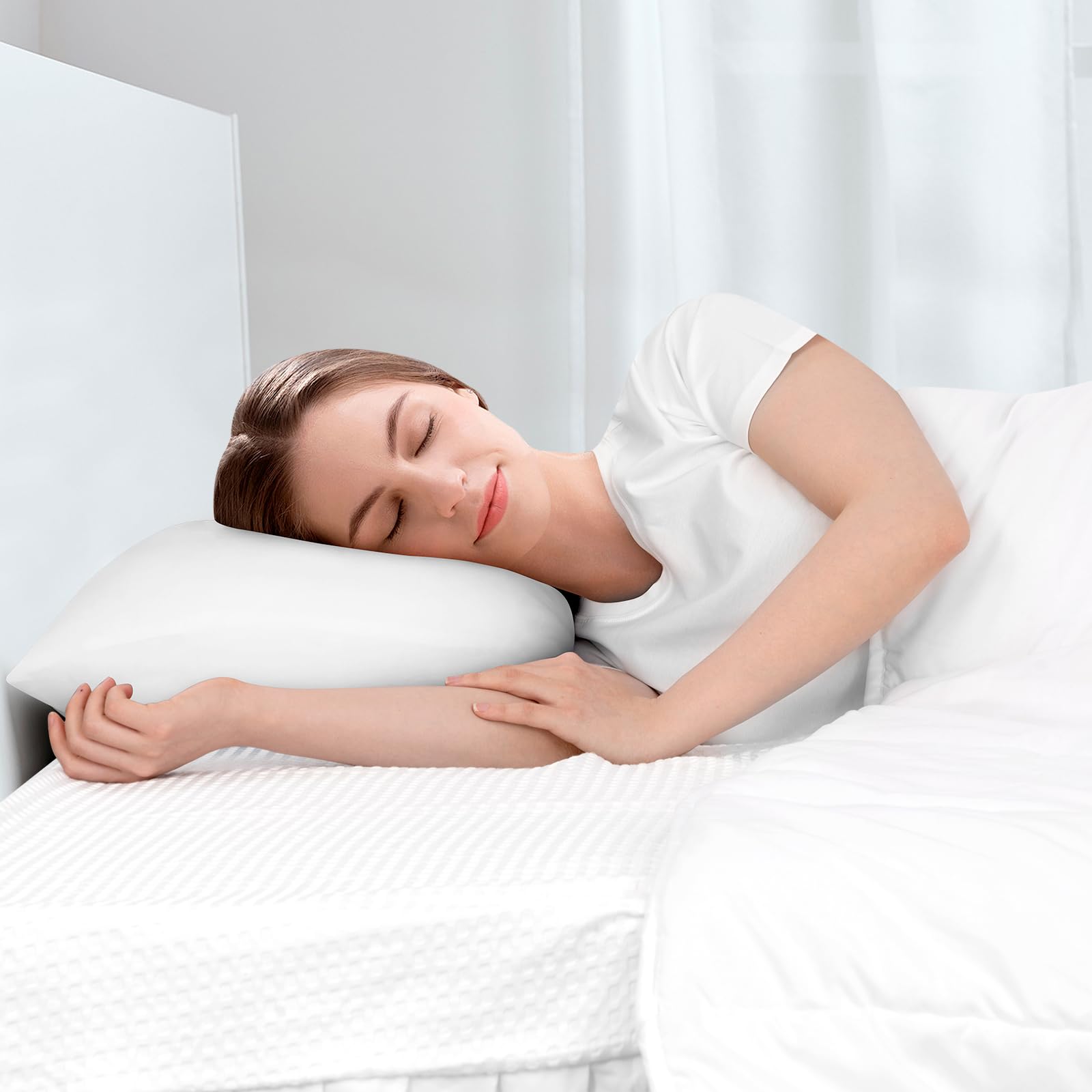 WOLTU Federe Cuscino Rinfrescanti 2 Pezzi, Doppia Faccia Termo-Regolante con Tecnologia Arc-Chill, Federe Antisudore Notte, Zip Nascosta e Tessuto Traspirante, Lavabile in Lavatrice 40x80cm Bianco