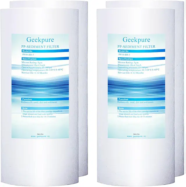 Geekpure 10" PP Sediment Filter Cartridge - 5 Micron for Whole House Water Filtration