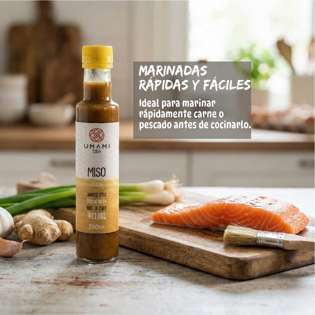 Umami Glaseado de Miso Japonés 250ml - Salsa Dulce y Salada para Salmón, Berenjenas y Carne - Ideal para Nasu Dengaku - Sin Conservantes - Sabor Umami Auténtico