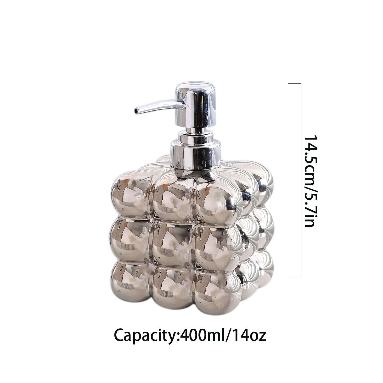 LekLai Dispenser di Sapone, Dispenser di lozione Rotonda in Ceramica Tinta Unita, Dispenser di Sapone for Le Mani, Dispenser di Shampoo Ricaricabile, Cucina bagno-argento-400ml14oz