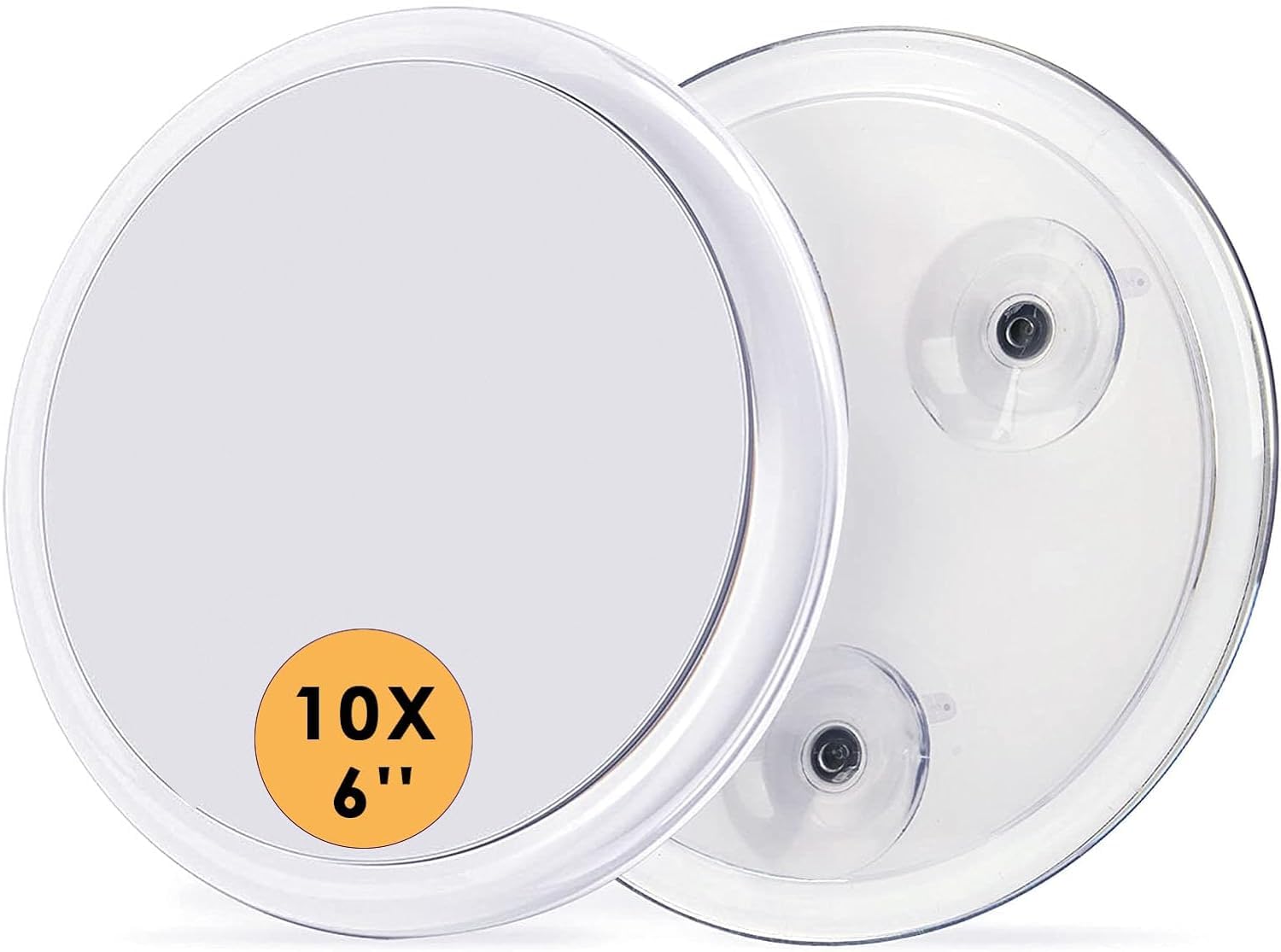 Auxmir 10X Espejo de Maquillaje 15cm con 3 Ventosa, Espejo de Aumento para Pared Baño, Espejo Portátil Redondo para Viaje, Blanco