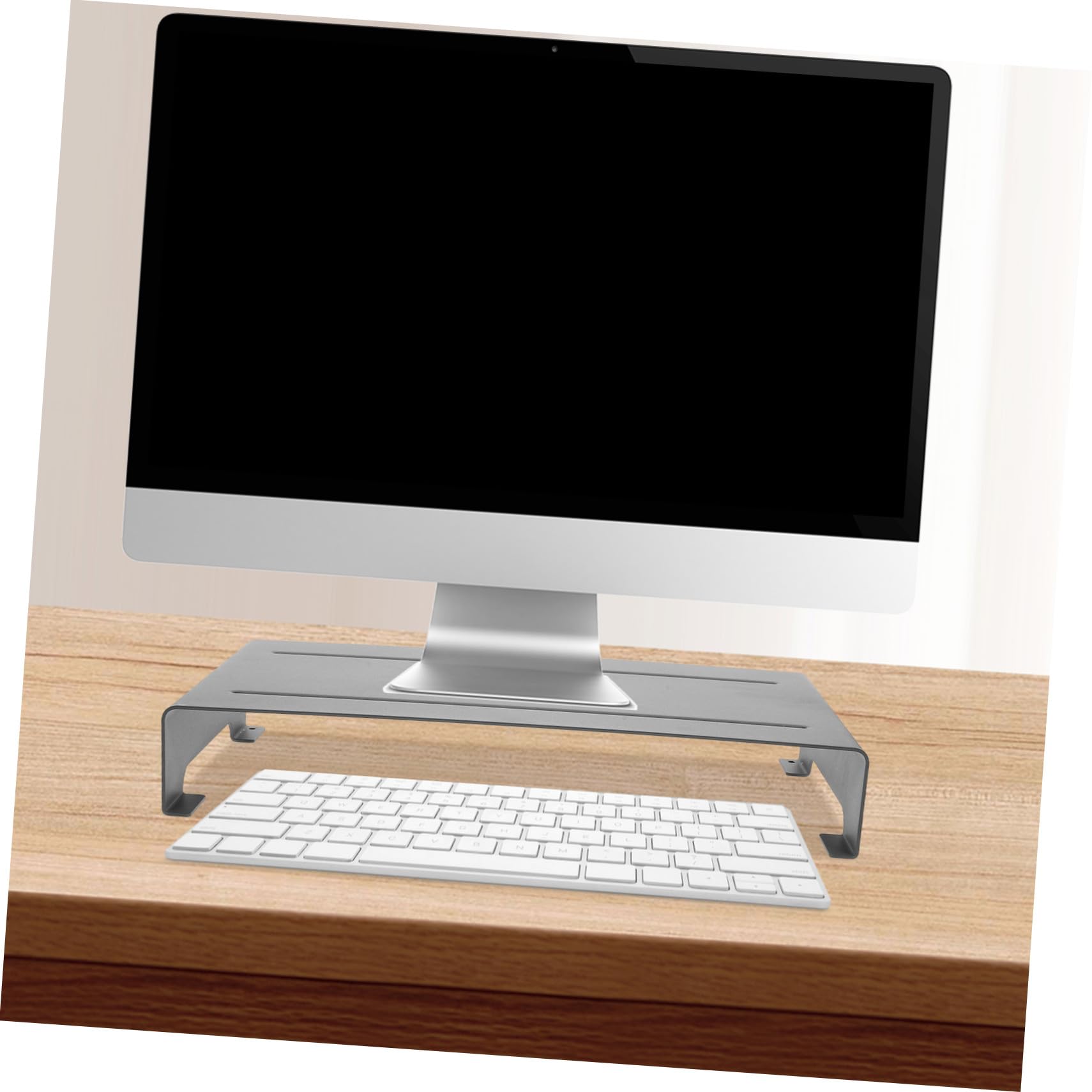 NUOBESTY Supporto Monitor in Lega di Alluminio Argento per Laptop Notebook Altezza Regolabile 6cm Antiscivolo per Ufficio e Casa