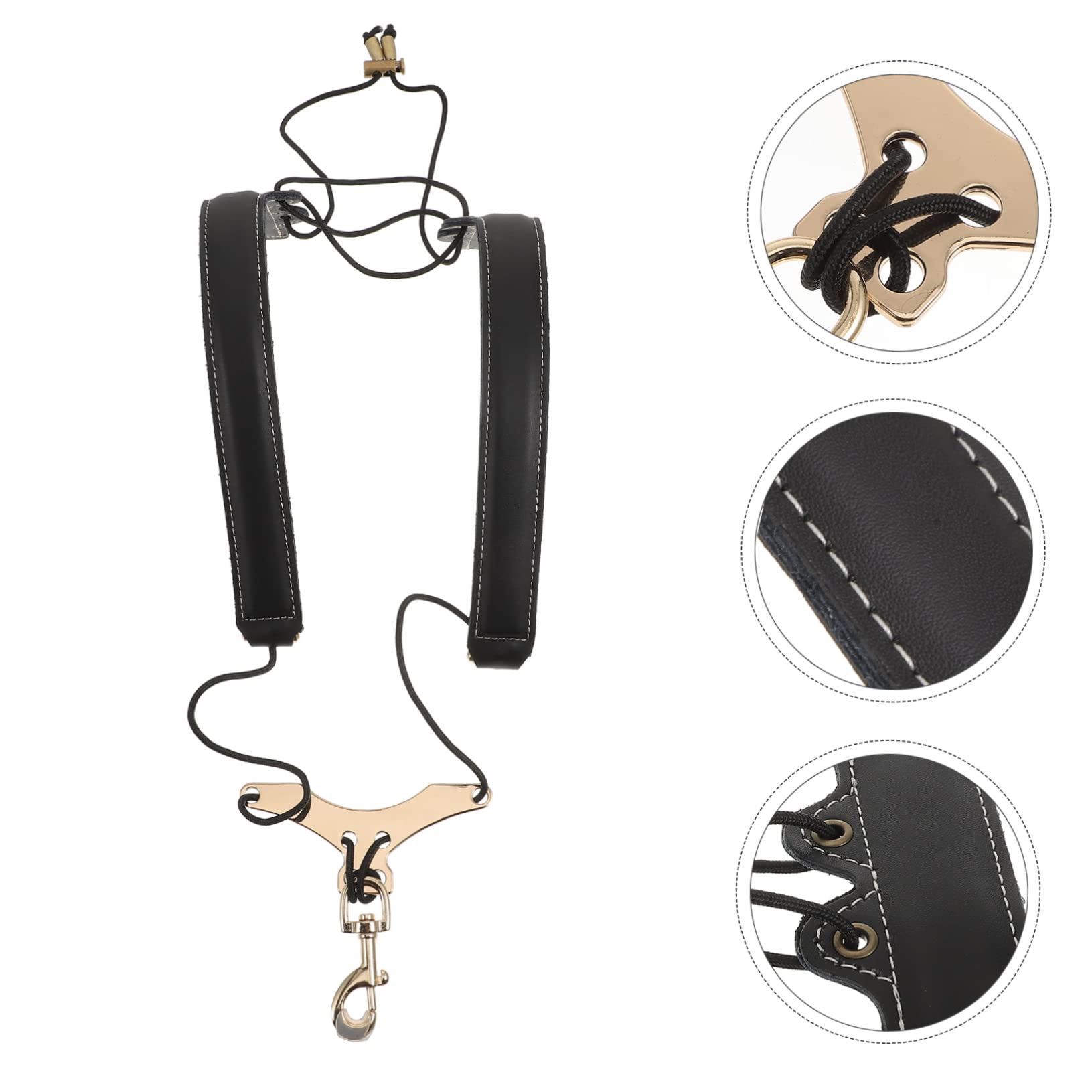 BESTonZON Bandoulière pour Saxophone, Harnais à 2 Épaules en Cuir de Vache et Métal, Noir, Soulage la Nuque et Maintient L’instrument
