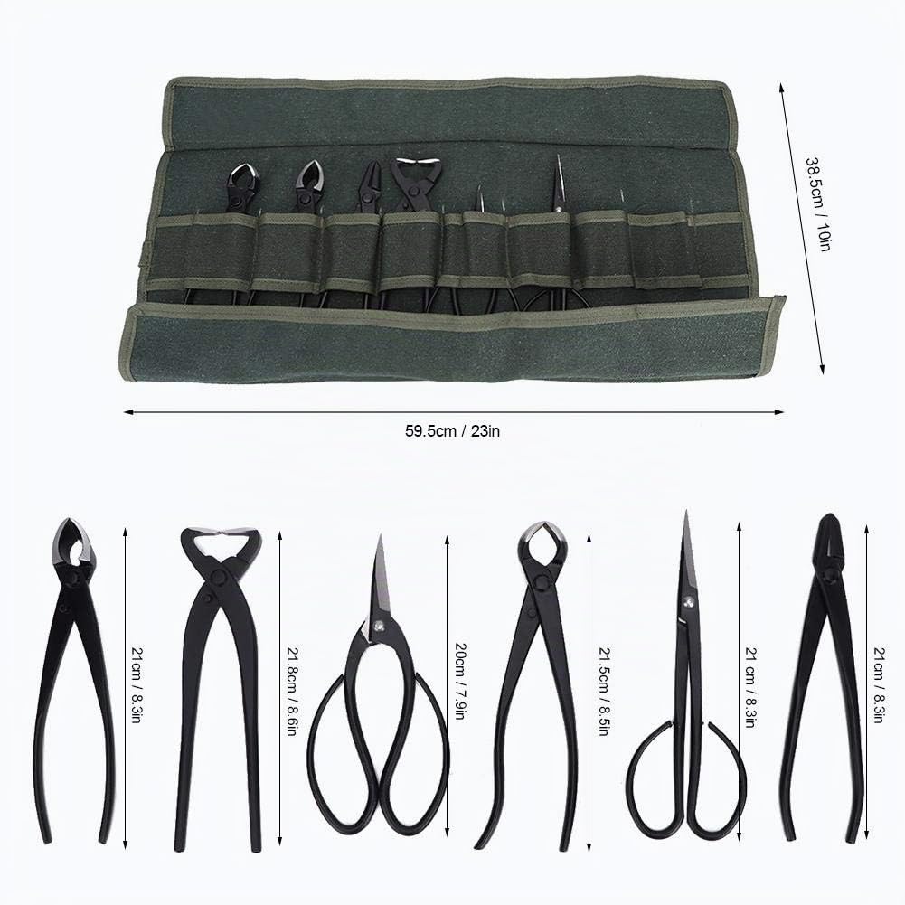 Juego de Herramientas Profesionales Bonsai 7 PCS Tijeras de Acero Inoxidable Tijeras de Corte Alicates de Alambre Set para Leaf Tree Bud Root Trimming Herramientas de jardinería con Bolsa de Rollo