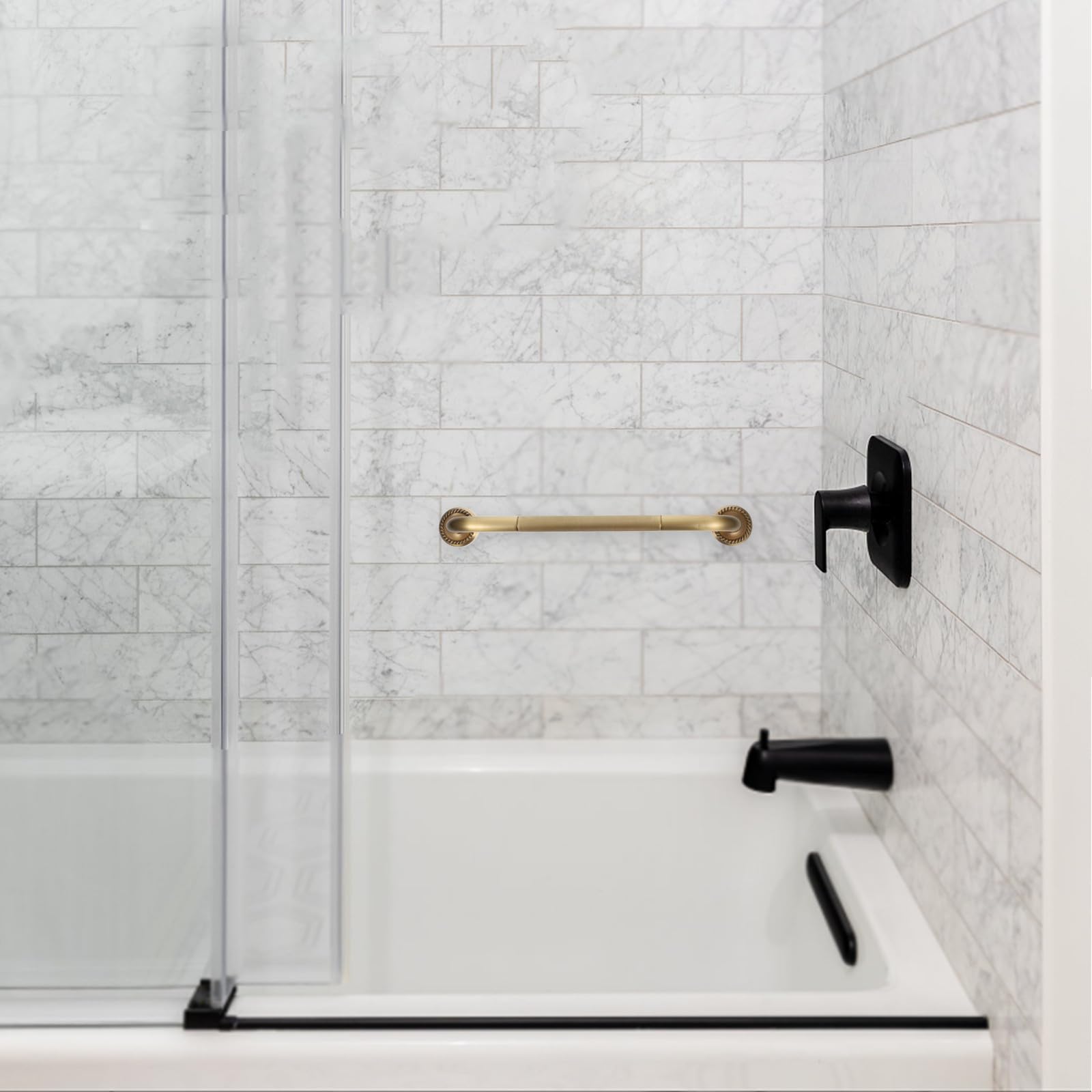 Barra de Apoyo para Baño Dorada de Cobre Antideslizante y Cómoda para Personas Mayores Diseño Humanizado y Estructura Simple para Mayor Seguridad en Ducha y Bañera