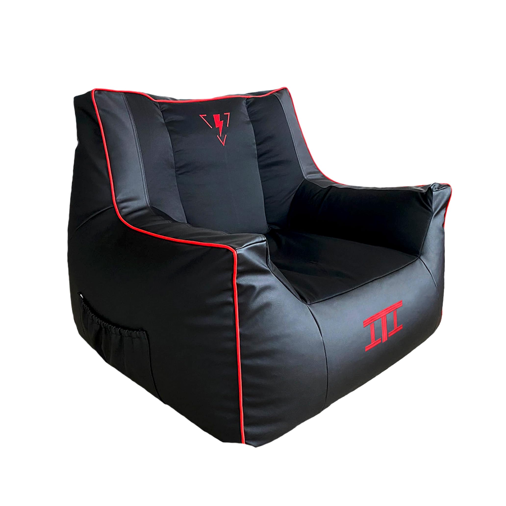 Gaming Bean Bag Chair - Adults, Red & Black Leather Gaming Sack, Bean Bag Sofa, Round Dorm Chair/Seat, Floor Gaming Chair (Cover Only No Filling)