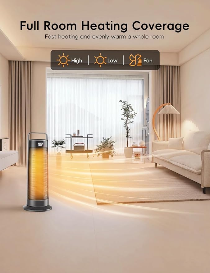 Calefactor Eléctrico Portátil Cerámico PTC 1500W con Oscilación y Control Remoto miniatura 4