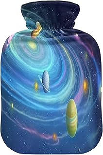 Wajiw Hot Water Bottle with Cover 1L Warm Water Bottle for Hot and Cold Compress Hot and Cold Therapies,Hand Feet Warmer,Space Galaxy