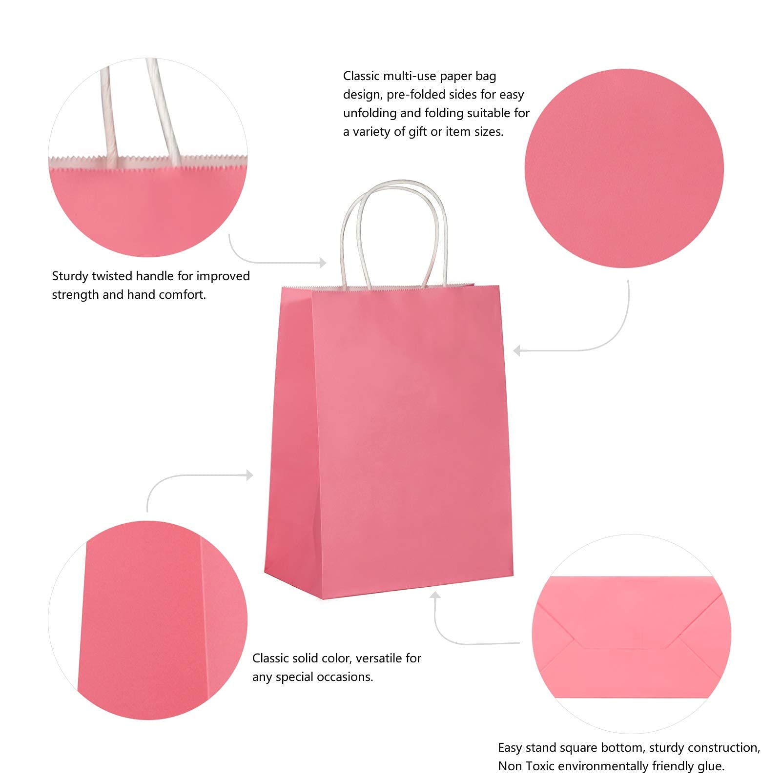 Amazon | Nexmint ピンク クラフト紙 ギフトバッグ 持ち手付き 24